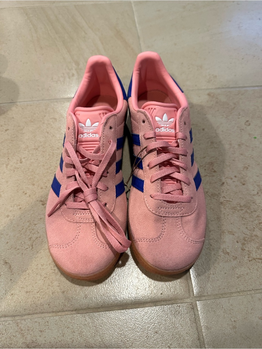 adidas Women's Pink Suede Sneakers with Blue Stripes